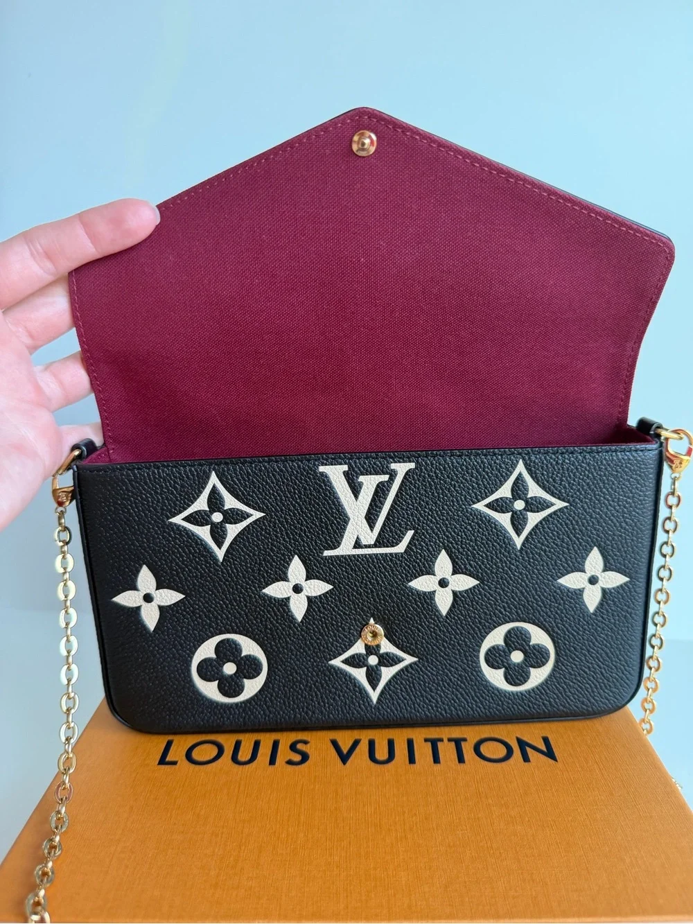 Authentic Louis Vuitton Felicie Pochette Bicolor Black Noir & Cream Crossbody